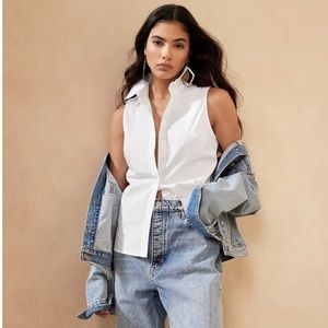 Banana Republic White Sleeveless Riley Shirt